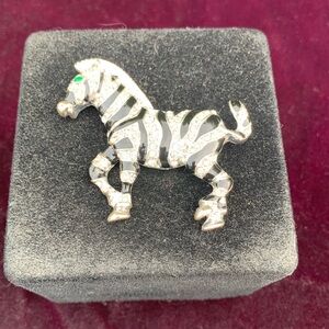 Vintage Rhinestone Zebra Brooch Pin Signed KC